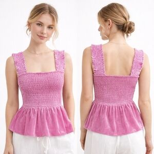 ANTHROPOLOGIE Velvet Smocked Tank Top Womens Small Pink Coquette Balletcore